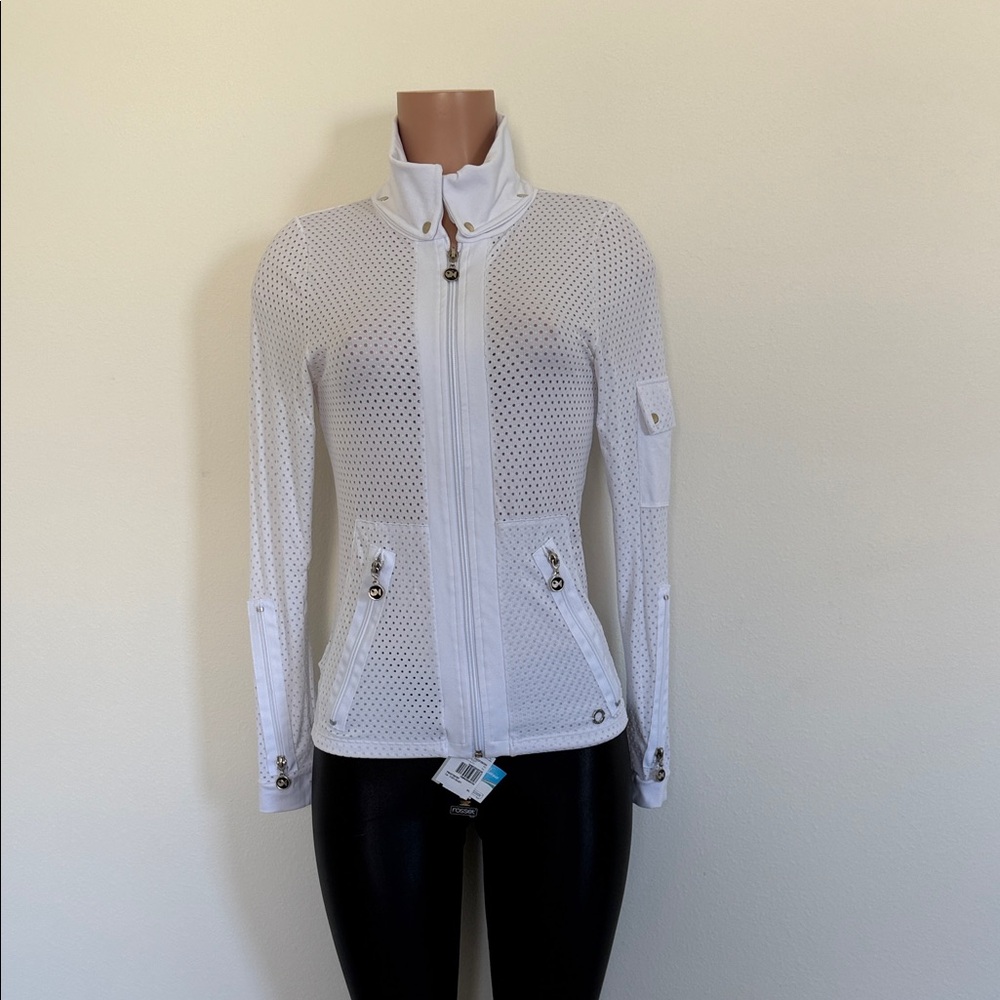 Women’s White Perforated Utility Zip Jacket bluefish large